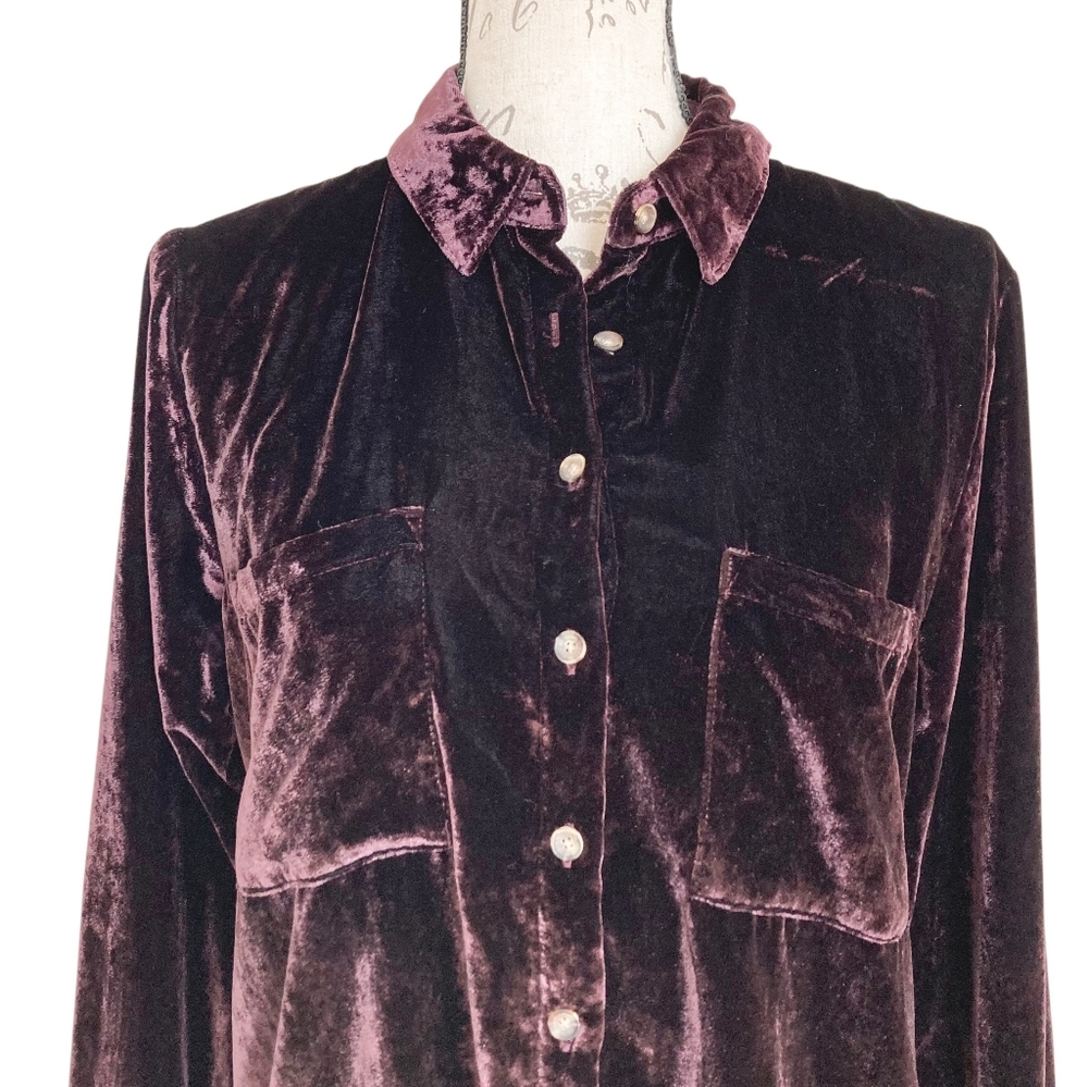 Maeve anthropologie Karina velvet button shirt top size 4 Plum Holiday - Picture 4 of 15